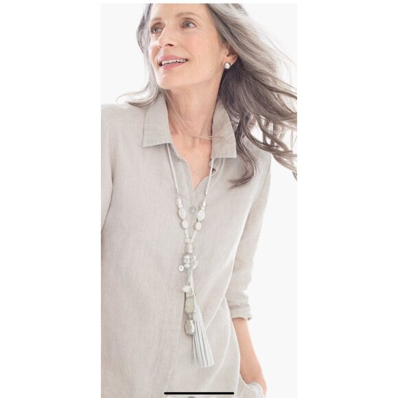 Chico's Abigail Tassel Necklace Mixed Beads Leather Cord Adjustable Chain Lariat - Picture 3 of 14